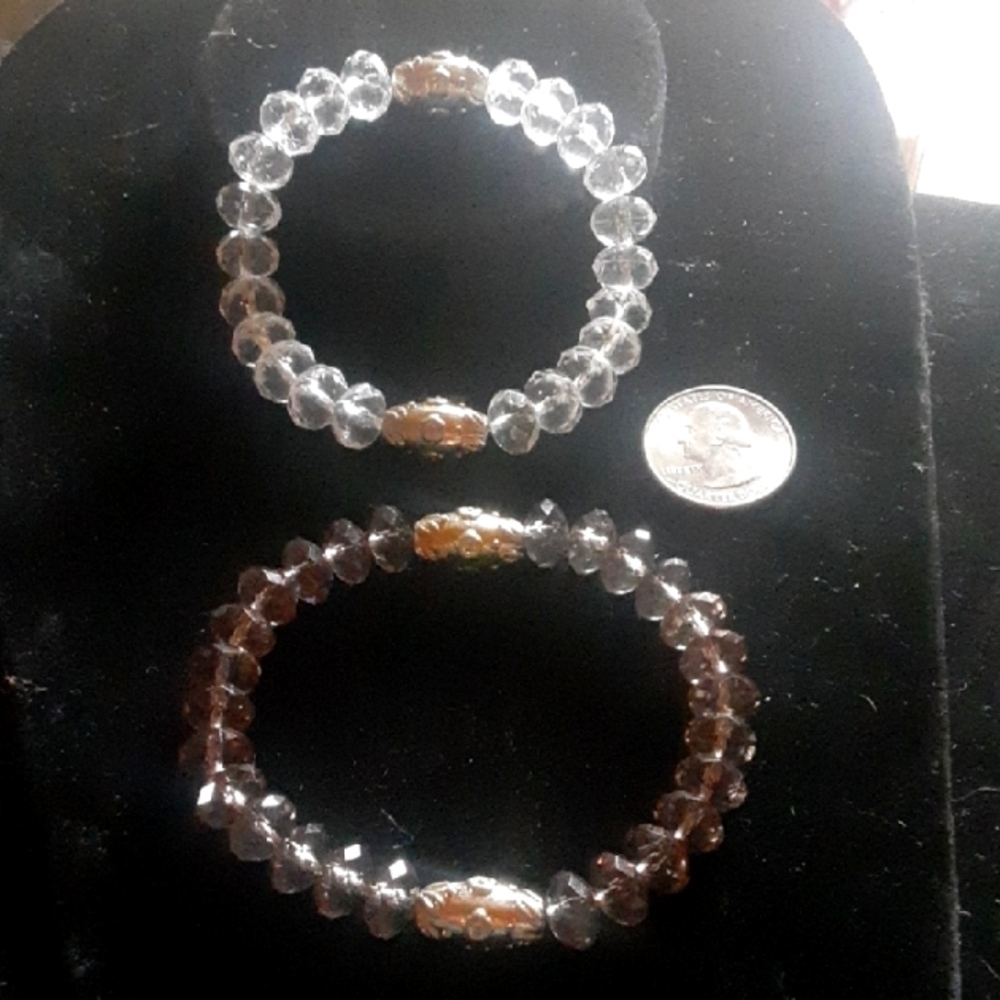 Elegant Silver Tone and Brown Bracelets with Textured Beads